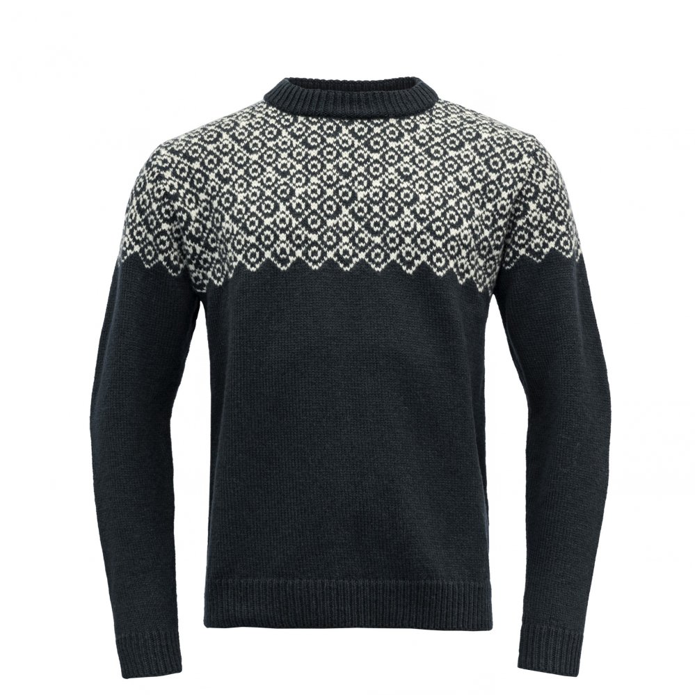 Devold Vlněný svetr Bjornoya Wool Sweater - Ink / Offwhite Velikost: XXL